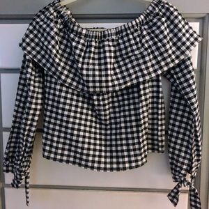 Black and white gingham off the shoulder top
